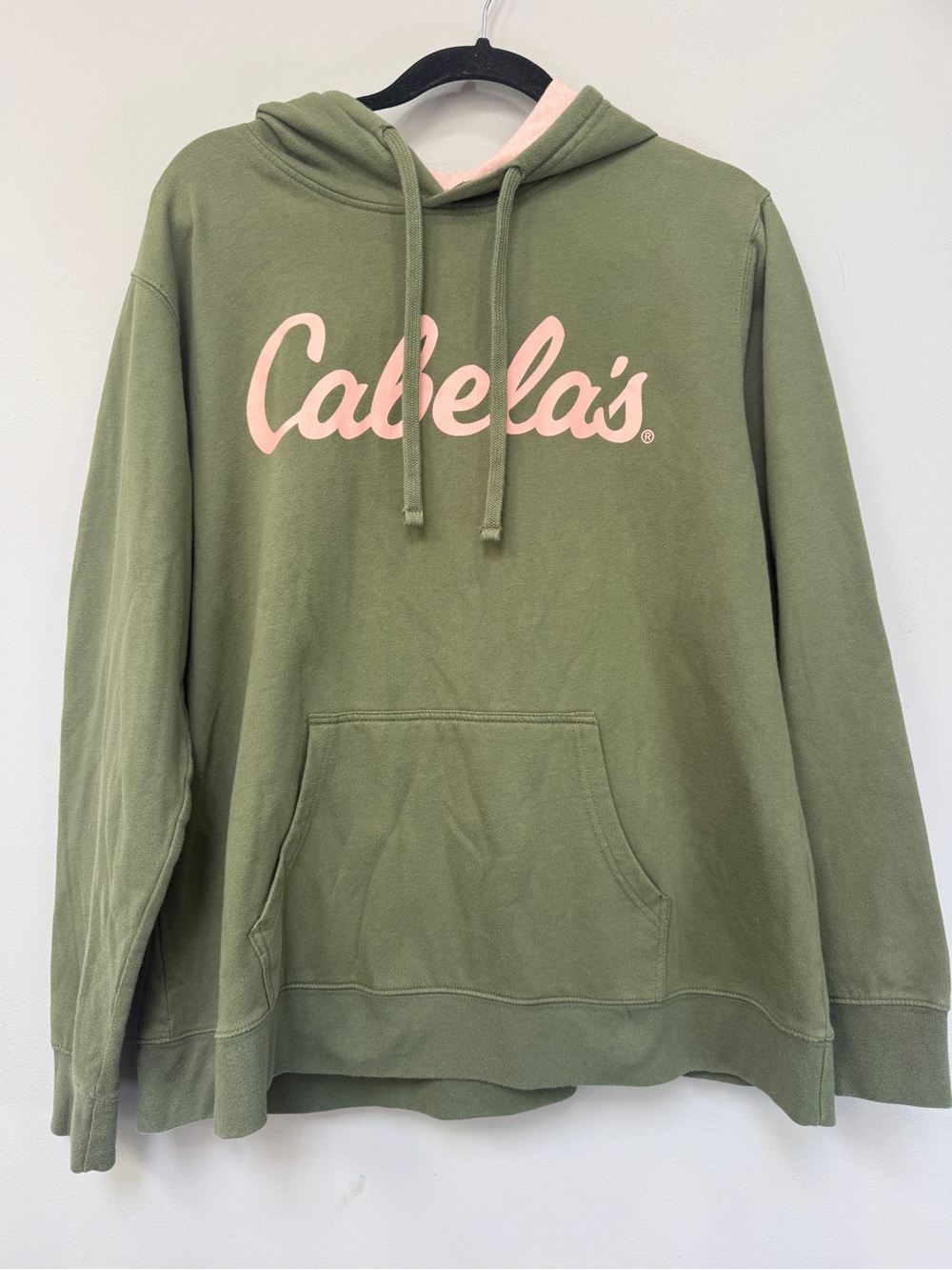 Cabela's Olive Green Pullover Hoodie with Pink Logo - Women's